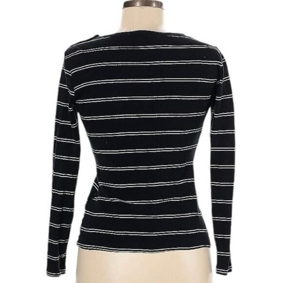 FRAME 3/4 sleeve black/white striped round neck long sleeve top - Medium - Picture 2 of 7